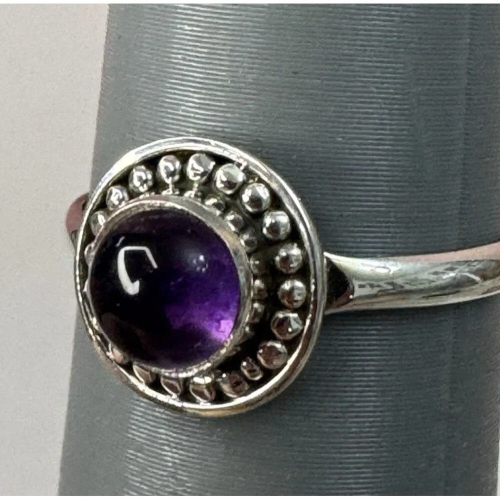 New 925 Amethyst Ring Size 8.5 – Purple Cabochon Halo